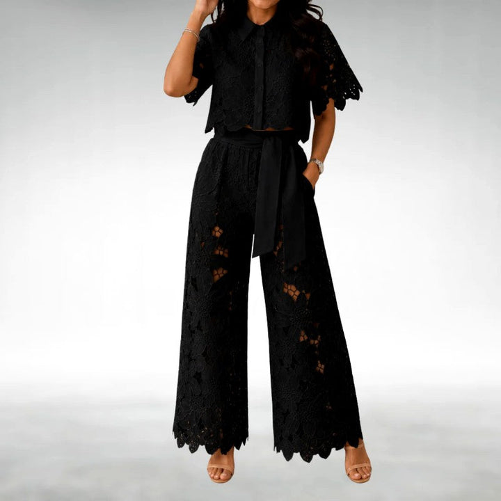 Daffodil | Women's Floral Cutout Wide Leg Matching Outfit-MODAUTLET