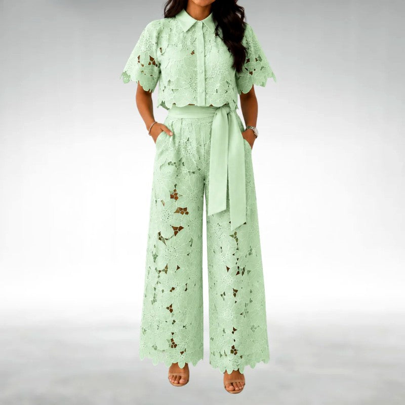Daffodil | Women's Floral Cutout Wide Leg Matching Outfit-MODAUTLET