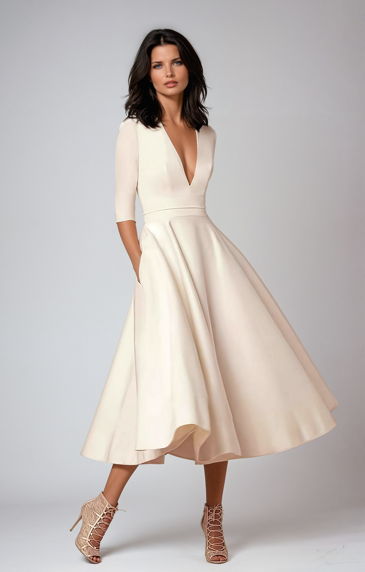 Daisy | Women's Flared Midi Dress for Wedding Guests White