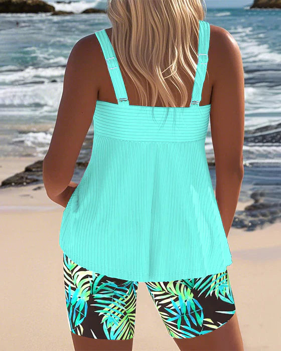 Daphne | Women's Bright Ribbed Tankini Swim Shorts-MODAUTLET