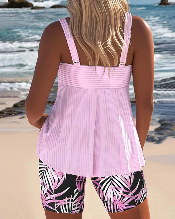 Daphne | Women's Bright Ribbed Tankini Swim Shorts-MODAUTLET