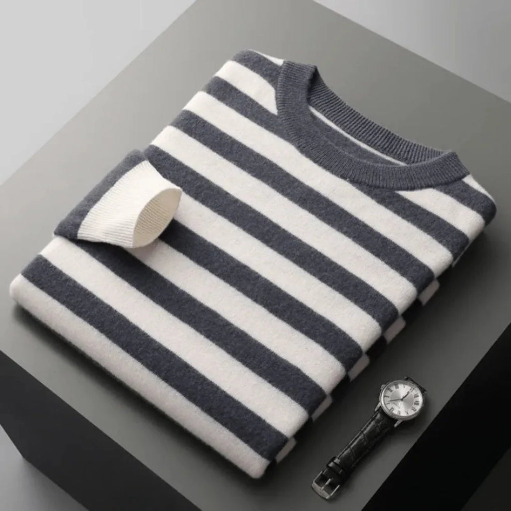 Striped Wool Crewneck Sweater Dark Gray
