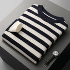 Striped Wool Crewneck Sweater Navy Blue