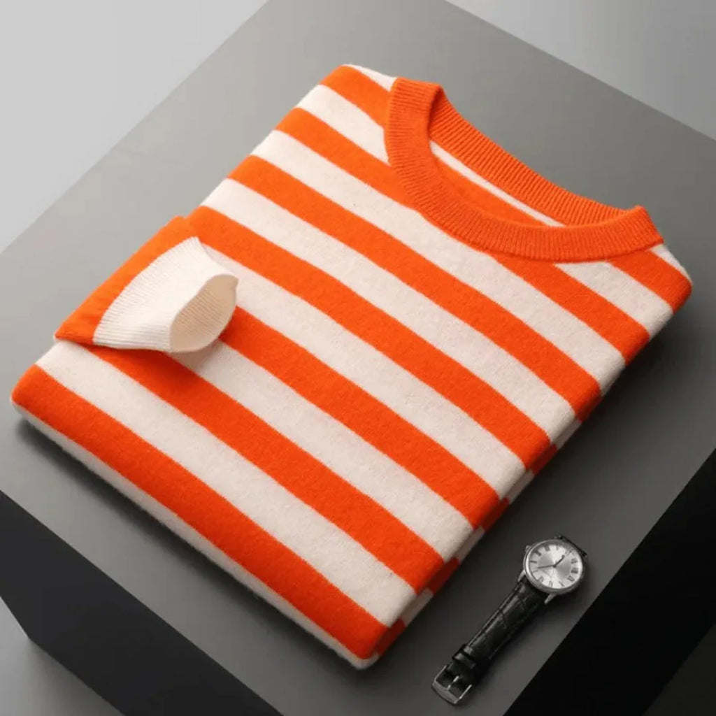 Striped Wool Crewneck Sweater Orange