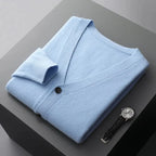 Classic V-Neck Wool Cardigan for Men Light Blue