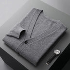 Classic V-Neck Wool Cardigan for Men Dark Gray