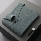 Classic V-Neck Wool Cardigan for Men Deep Tortoise