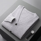 Classic V-Neck Wool Cardigan for Men Light Gray