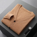 Classic V-Neck Wool Cardigan for Men Caramel