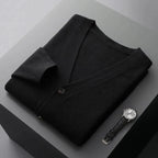 Classic V-Neck Wool Cardigan for Men Black