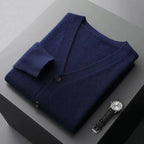 Classic V-Neck Wool Cardigan for Men Navy Blue