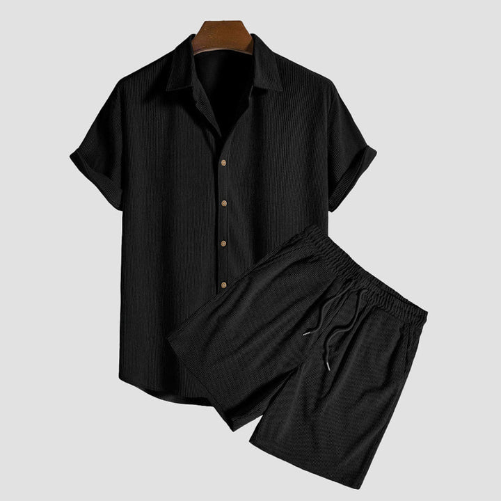 David | Men's Casual Button-Up and Drawstring Shorts Set-MODAUTLET