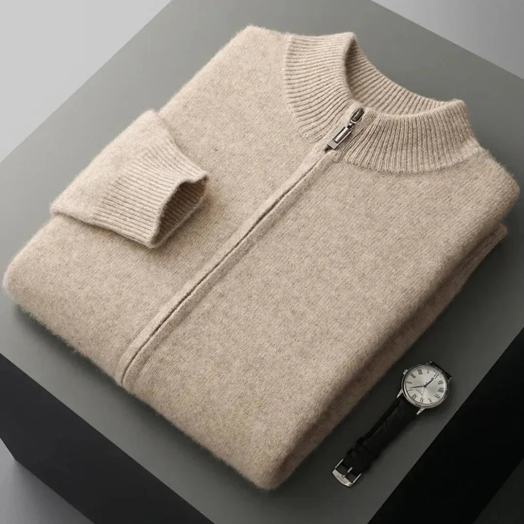 Men's Wool Zip Cardigan Beige