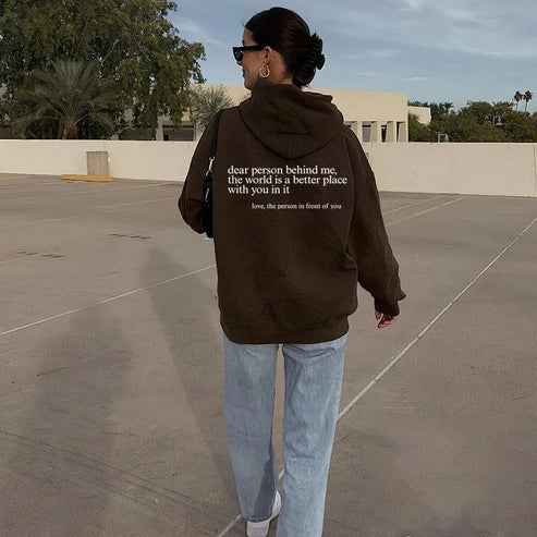 Dear Person Behind Me' Hoodie Brown