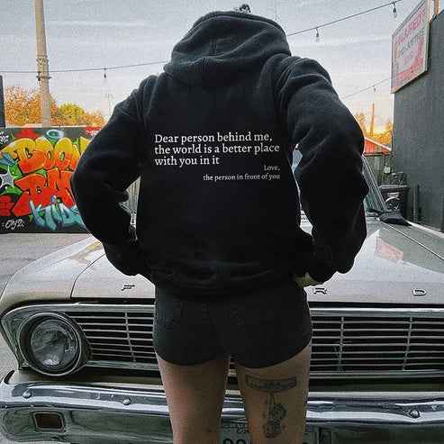 Dear Person Behind Me' Hoodie Black washed