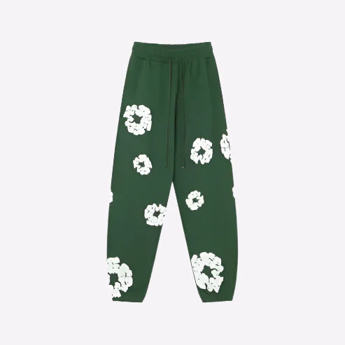Printed Denim-Style Sweatpants – Unisex Casual Wear Green