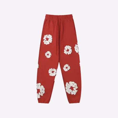 Printed Denim-Style Sweatpants – Unisex Casual Wear Red