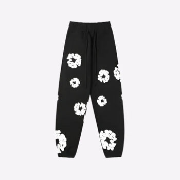 Printed Denim-Style Sweatpants – Unisex Casual Wear Black