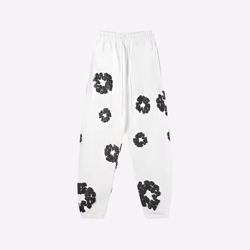 Printed Denim-Style Sweatpants – Unisex Casual Wear White