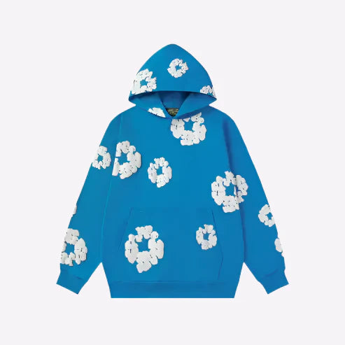 Printed Denim-Style Hoodie – Unisex Streetwear Sweatshirt Blue