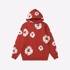Printed Denim-Style Hoodie – Unisex Streetwear Sweatshirt Red