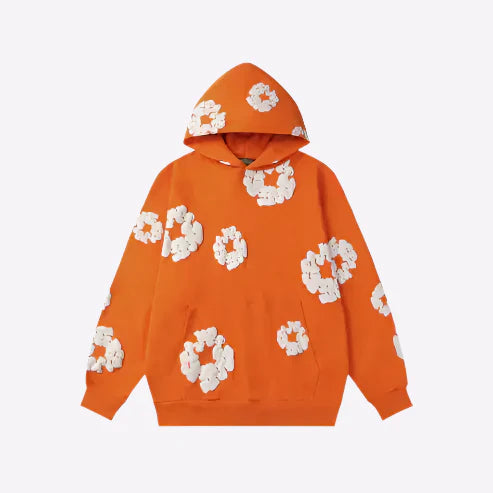 Printed Denim-Style Hoodie – Unisex Streetwear Sweatshirt Orange
