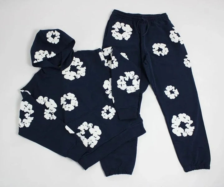 Denim Tears Printed Tracksuit Set for Men & Women – Casual Streetwear Outfit Navy blue suit