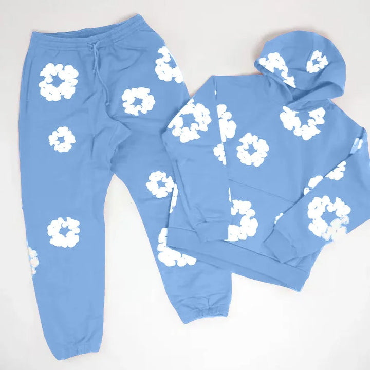Denim Tears Printed Tracksuit Set for Men & Women – Casual Streetwear Outfit Light Blue suit