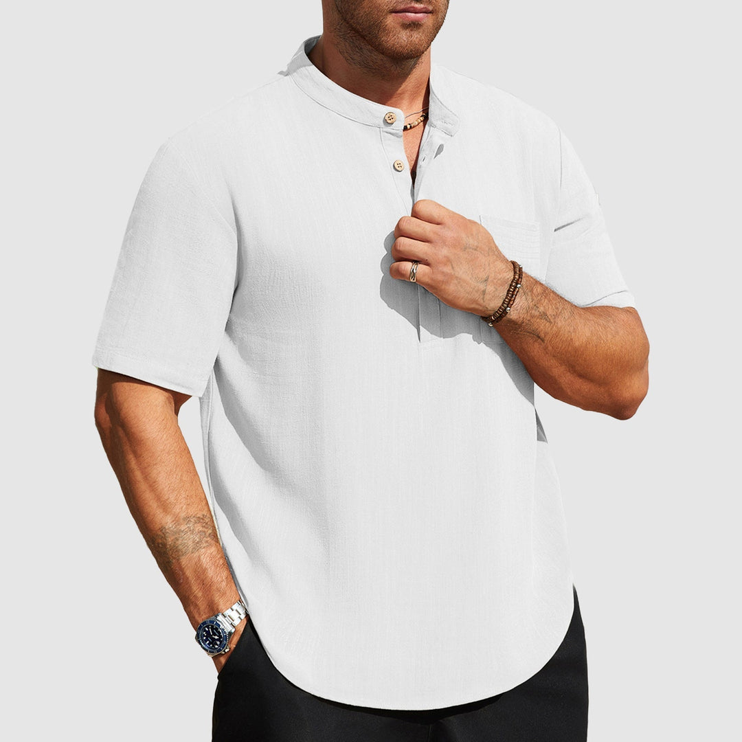 Dennis | Men's Linen-Blend Short Sleeve Henley Top-MODAUTLET