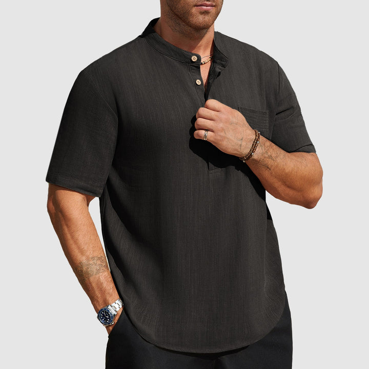 Dennis | Men's Linen-Blend Short Sleeve Henley Top-MODAUTLET