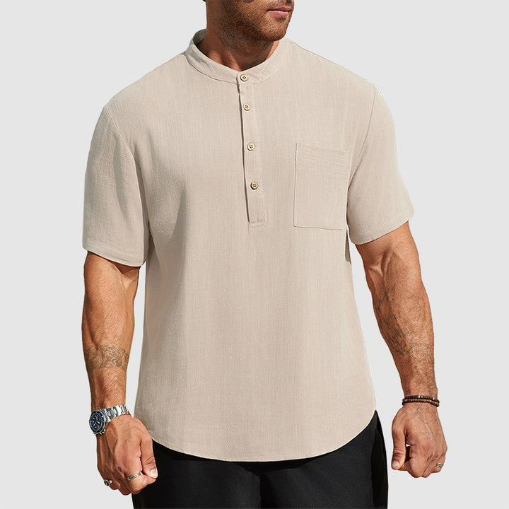 Dennis | Men's Linen-Blend Short Sleeve Henley Top-MODAUTLET