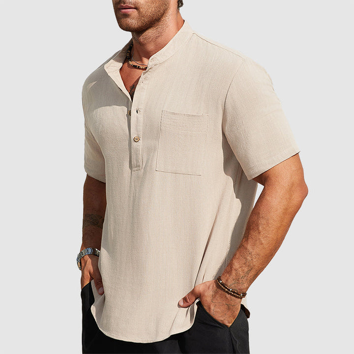 Dennis | Men's Linen-Blend Short Sleeve Henley Top-MODAUTLET