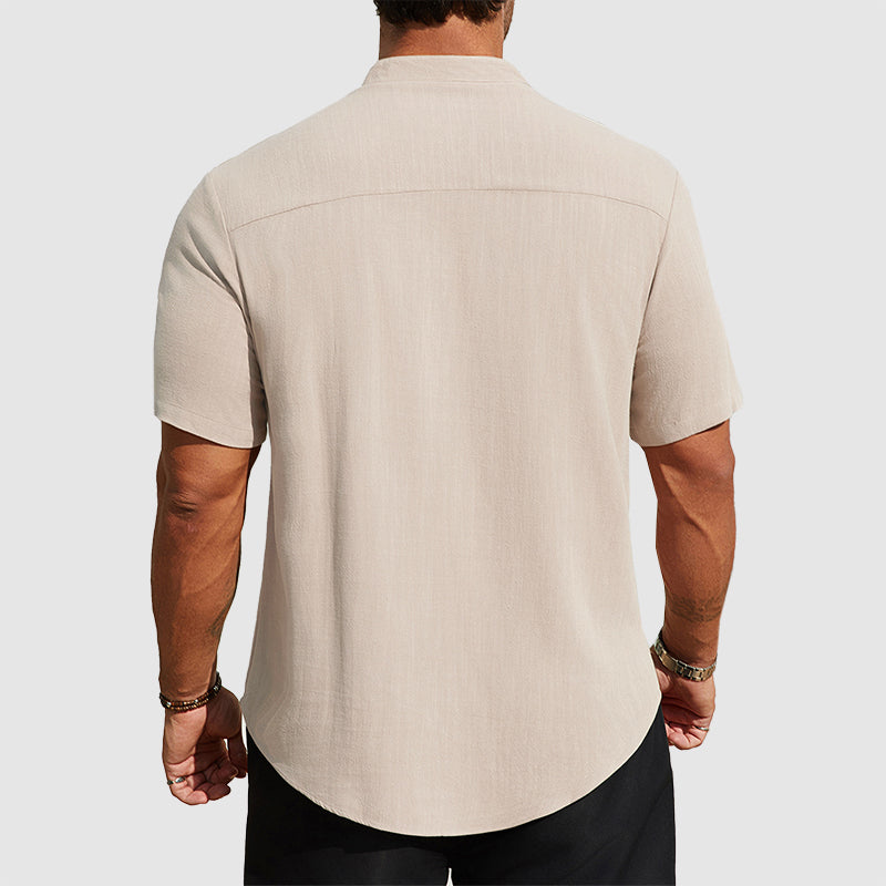 Dennis | Men's Linen-Blend Short Sleeve Henley Top-MODAUTLET