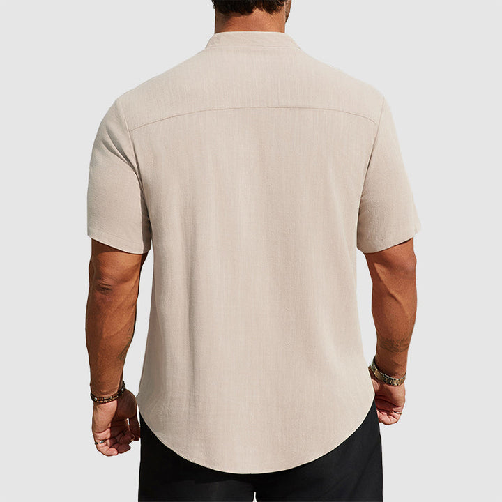 Dennis | Men's Linen-Blend Short Sleeve Henley Top-MODAUTLET