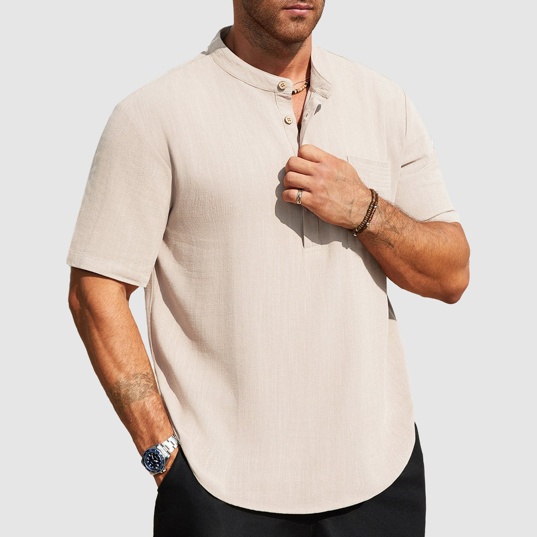 Dennis | Men's Linen-Blend Short Sleeve Henley Top-MODAUTLET