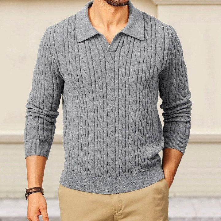 Pull pour homme en maille torsadée à col polo