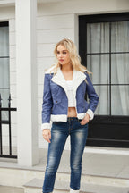 Womens Eco Leather Winter Jacket With Plush Fleece Lining