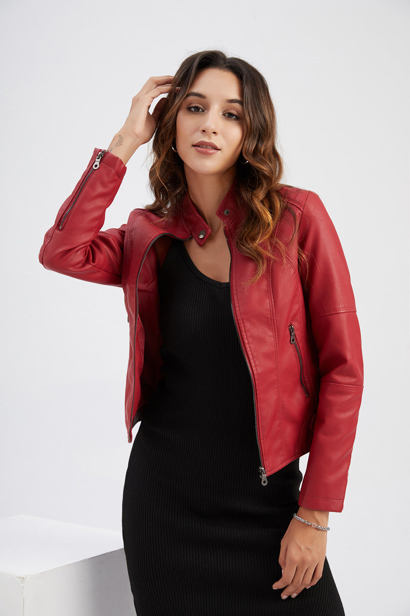 Womens Slim Leather Jacket Lightweight Casual Fashion