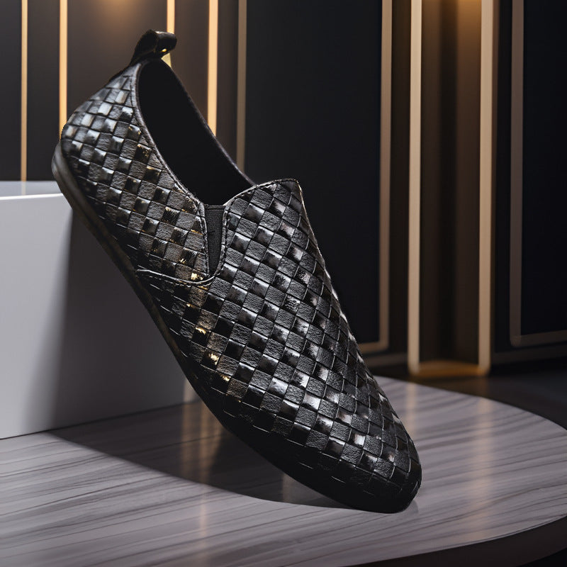 Men's Handwoven Leather Slip-On Shoes Black