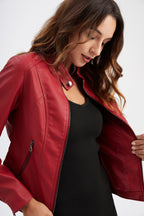 Womens Slim Leather Jacket Lightweight Casual Fashion