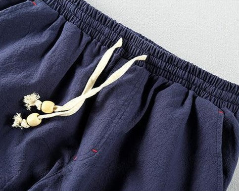 Men's Lightweight Cotton Linen Blend Drawstring Trousers-MODAUTLET