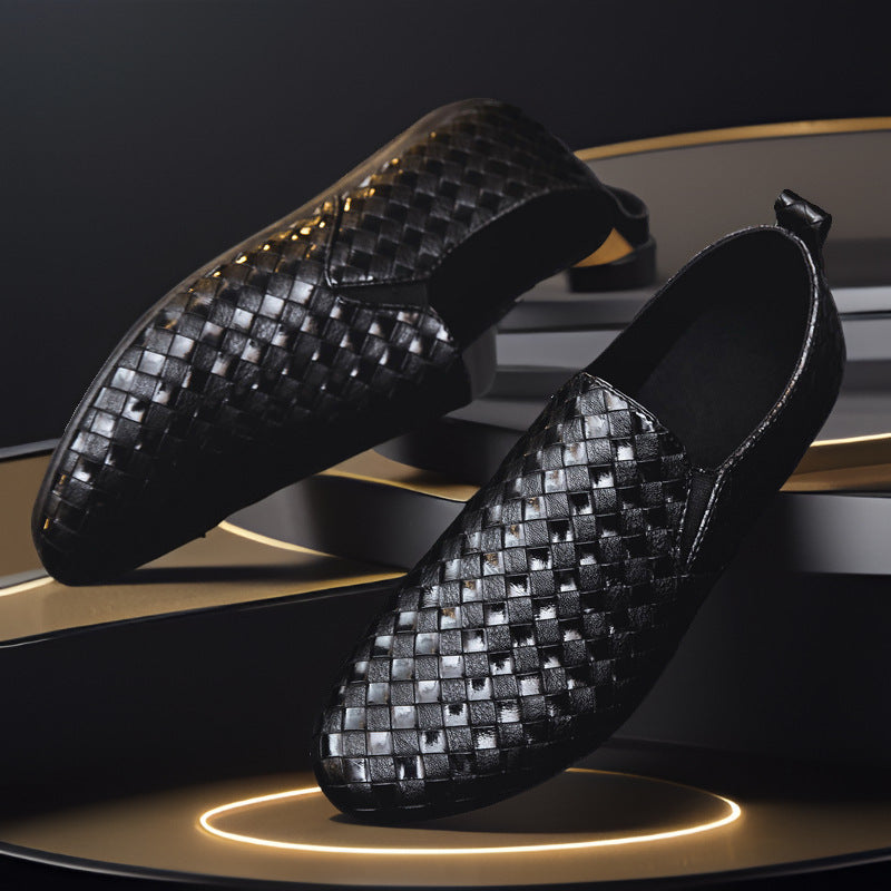 Men's Handwoven Leather Slip-On Shoes-MODAUTLET