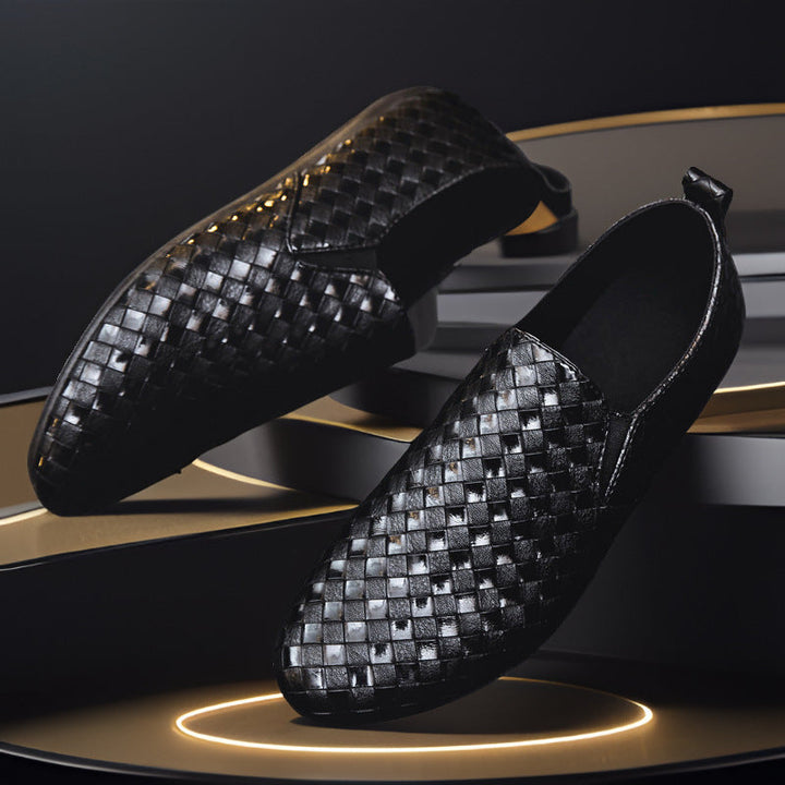 Men's Handwoven Leather Slip-On Shoes-MODAUTLET
