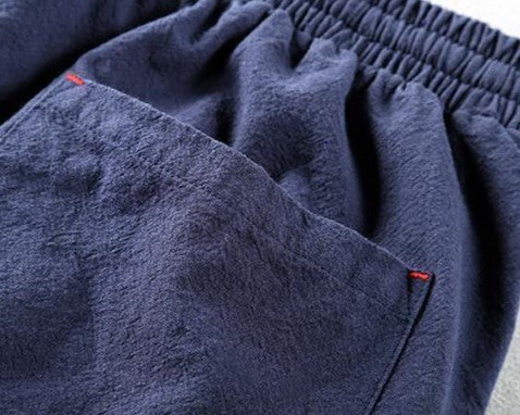 Men's Lightweight Cotton Linen Blend Drawstring Trousers-MODAUTLET