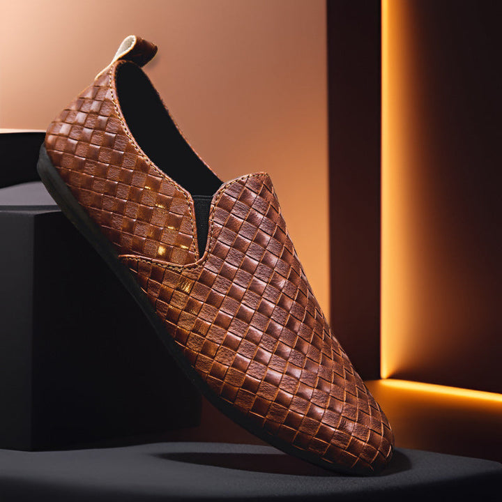 Men's Handwoven Leather Slip-On Shoes-MODAUTLET