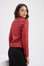 Womens Slim Leather Jacket Lightweight Casual Fashion