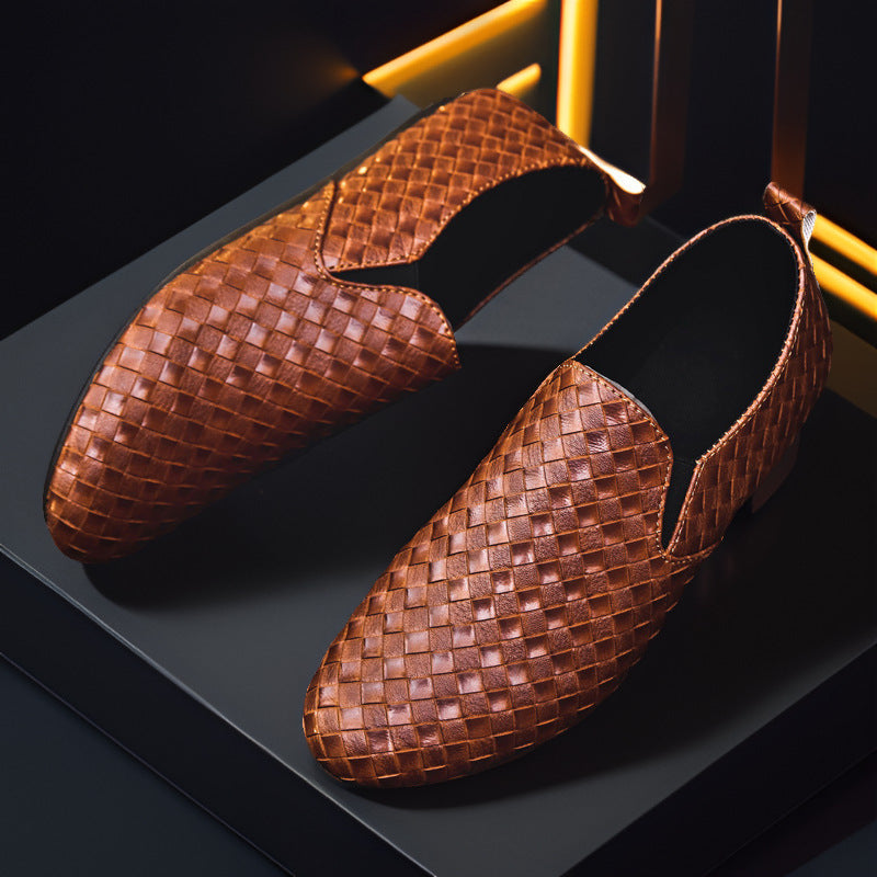 Men's Handwoven Leather Slip-On Shoes-MODAUTLET