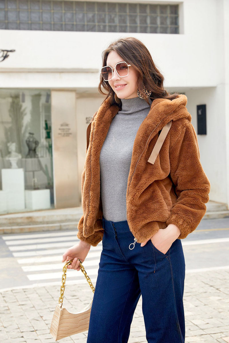 Women Eco Fur Hooded Jacket For Winter Warmth And Style