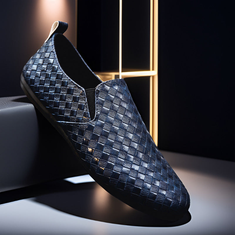 Men's Handwoven Leather Slip-On Shoes Blue