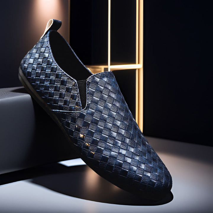 Men's Handwoven Leather Slip-On Shoes-MODAUTLET